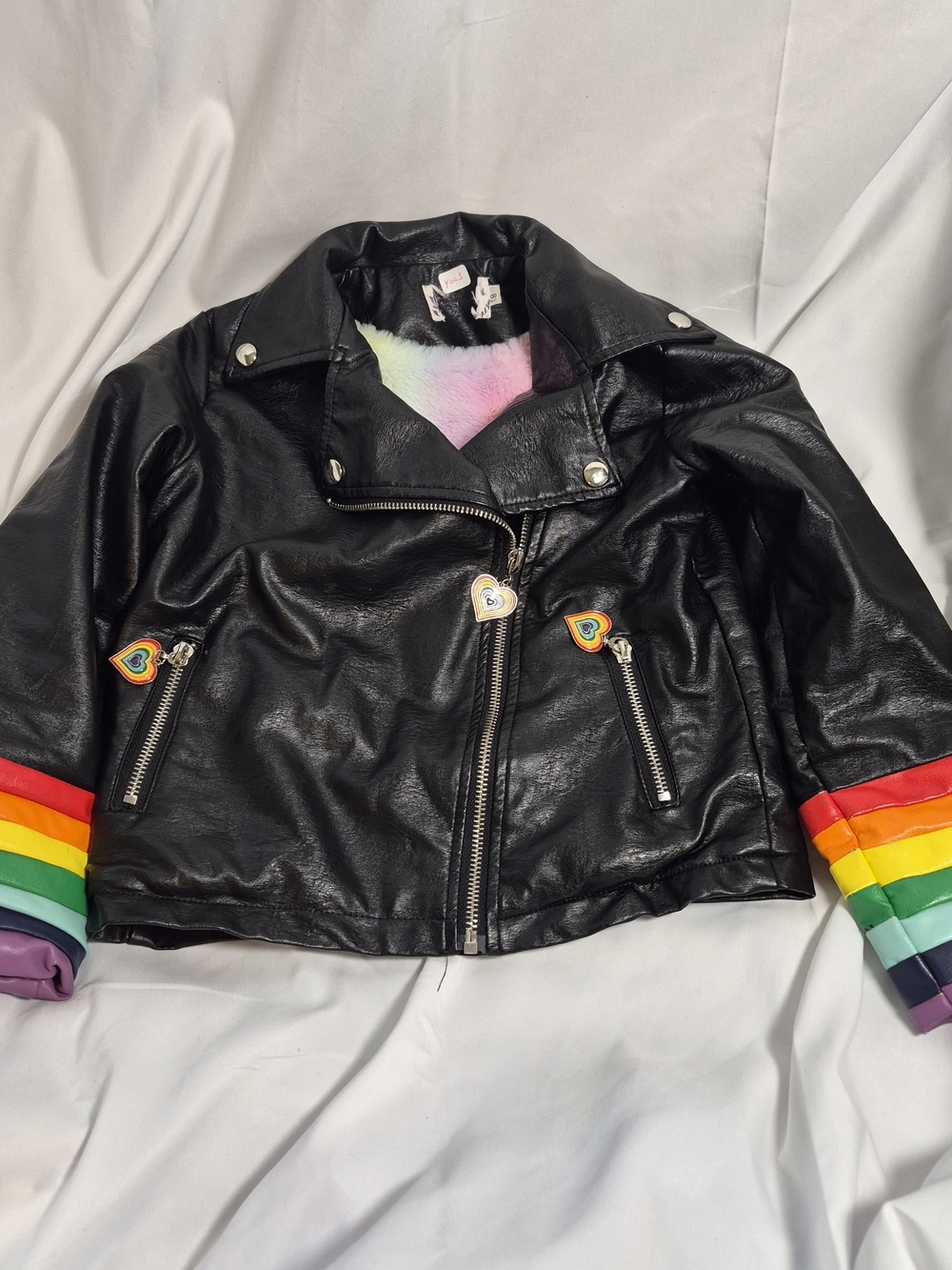 Lola + The Boys Rainbow Rhinestone Heart Biker Jacket 6/7 Great Christmas Gift!